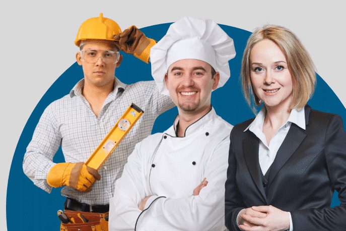 Top trade courses in Australia with various tools and equipment.